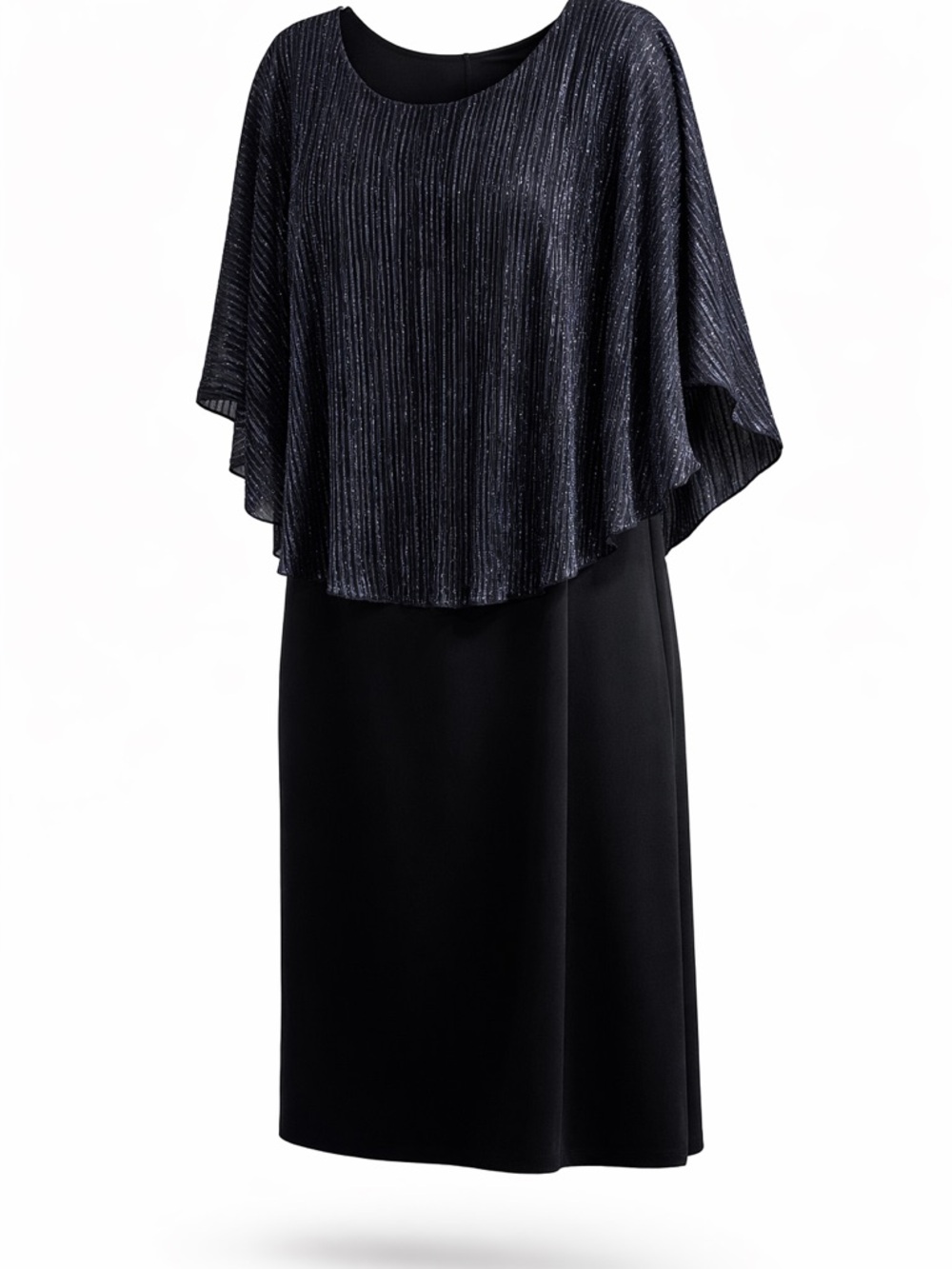 Connected Apparel Navy Blue Shimmer Layered Midi Dress
